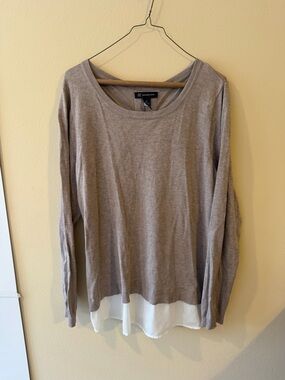 INC International Concepts Taupe Sweater with White Layered Hem